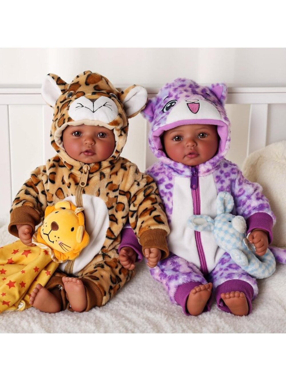 Black Reborn Baby Doll Twins 17in Boy Girl Set Soft Cuddly Newborn